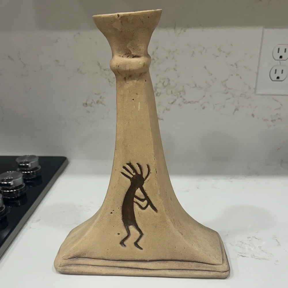 Candle Holder with Etched Kokopelli Design 12” Tall
